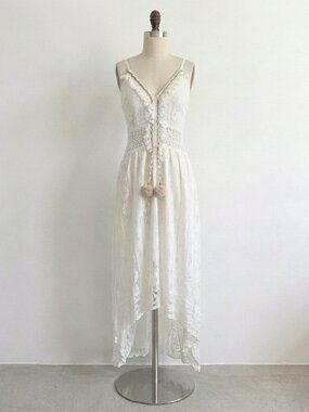 Lace Boho Long Dress Hippie Wedding Beach Festival Witchy Fairy Floral Daisy